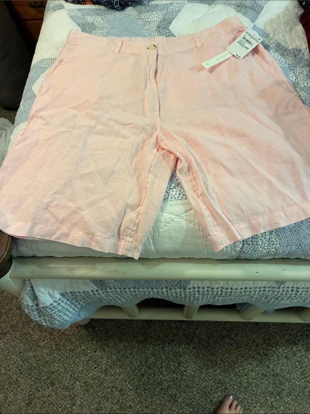 Nordstrom Light Pink Linen-Blend Bermuda Shorts